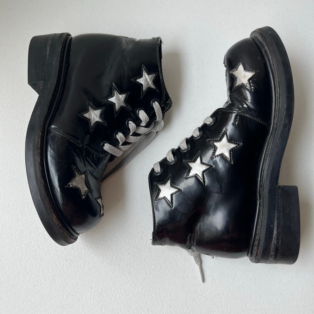 Vintage Muro Welt Leather Boots Size M5/W7 Unisex Stars 90s Y2K Grunge Goth Punk - Picture 5 of 11